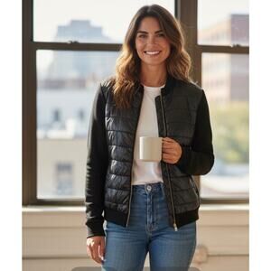 Marc New York Andrew Marc Quilted Knit Sleeve Jacket Black M Zip